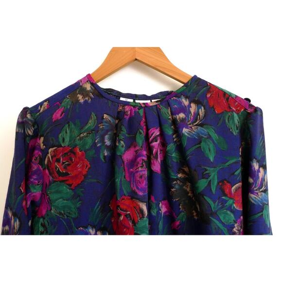 EMANUEL UNGARO TER Vintage 80s Wool Floral Tie Neck Secretary Blouse Top 6 - Picture 4 of 11